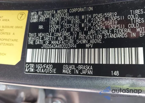 2008 Toyota Highlander Sport from USA, damaged, VIN JTEDS43A482023994